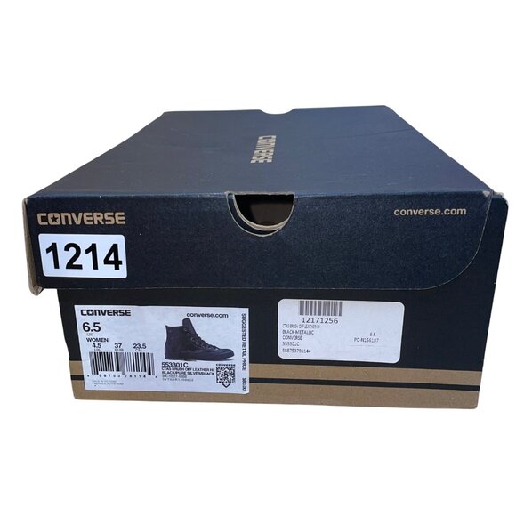 Converse Women’s Black Pure Silver Brush-Off Leather High-Top Sneakers Size 6.5 - Picture 12 of 13